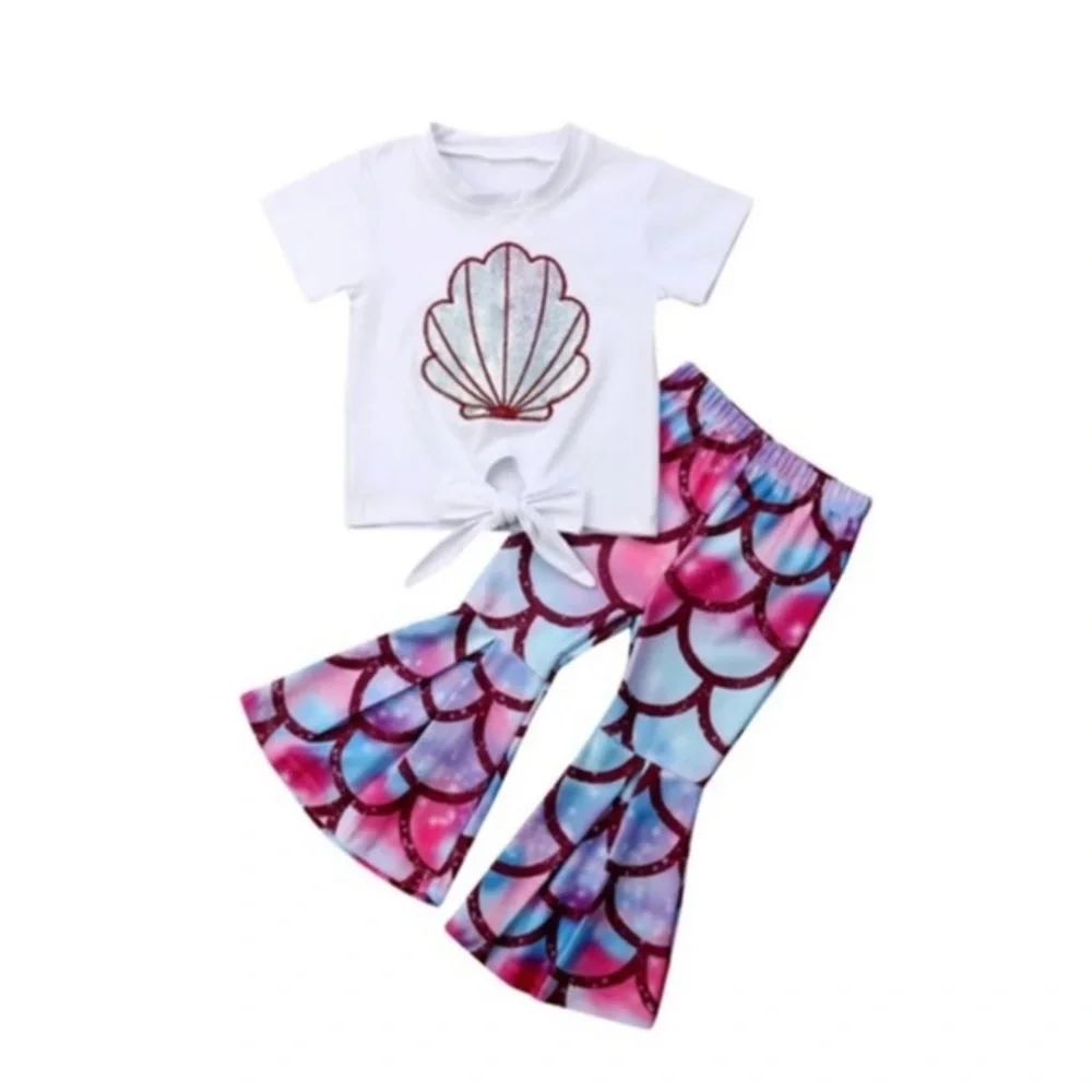 Mermaid Summer Kids Two Piece Matching Set Boho Flare Mini Me Mama & Me Cute 4T